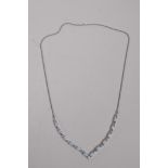 A 925 silver, cubic zirconia and opalite set necklace, 52cm long