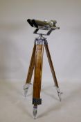 WWII German DF 10x80 observation binoculars, stamped CXN, 74803, 51913, mounted on a tripod stand,