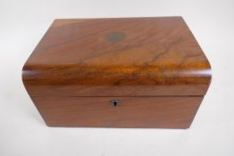 A C19th dome top walnut writing box, with fitted interior, AF, 30 x 22 x 15cms