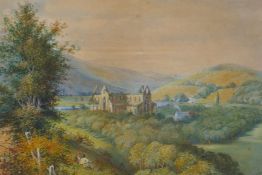 B.R. Green, Tintern Abbey ruins, C19th watercolour, 47 x 32cms