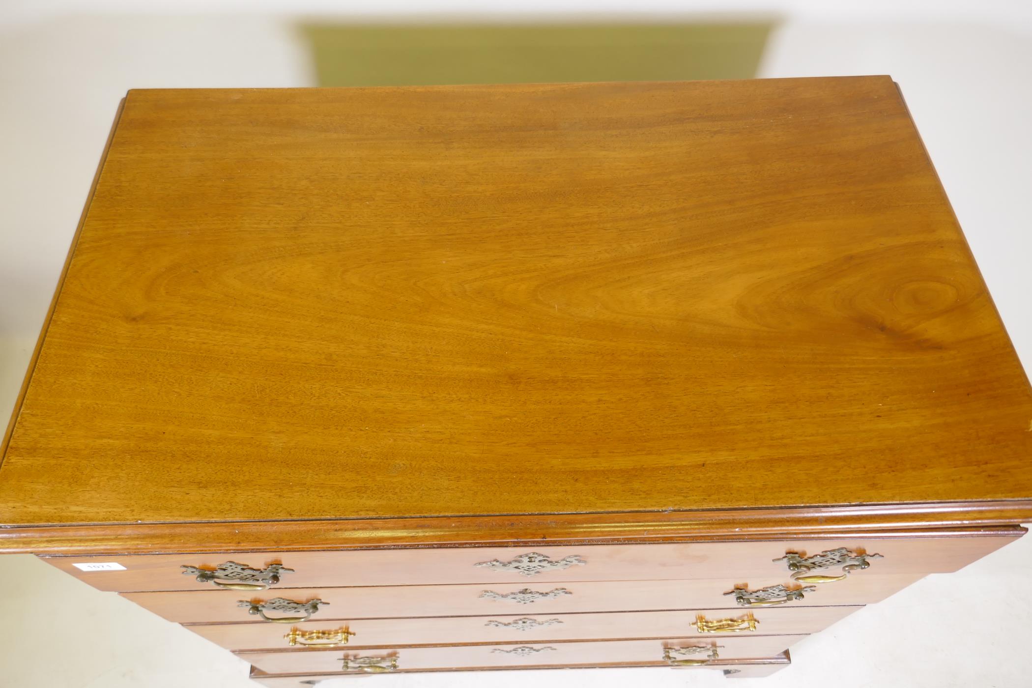 A C19th well figured solid mahogany chest of four long drawers, raised on bracket supports, 92 x - Image 3 of 6