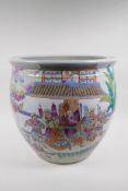 A late C19th/early C20th Chinese famille rose enamelled porcelain goldfish bowl decorated with