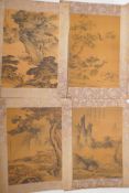 A set of four Chinese landscape pictures on silk, 20 x 28cm