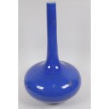 A Chinese blue glazed porcelain vase, 6 character mark to base, 38cm high