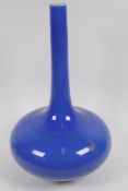 A Chinese blue glazed porcelain vase, 6 character mark to base, 38cm high