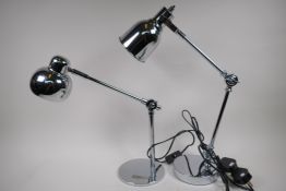 A near pair of chrome plated angle poise lamps, 50cm high
