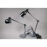 A near pair of chrome plated angle poise lamps, 50cm high