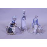 Lladro porcelain figure of a girl painting pots, 'Pintora Alfarera', AF, 20cm high, another of a