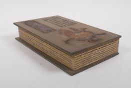 A Chinese wood and silk bound book containing white tablet pages, with chased and gilt character