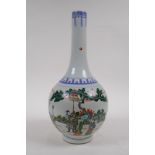 A famille vert porcelain bottle vase decorated with a noble and his guards in a landscape, Chinese