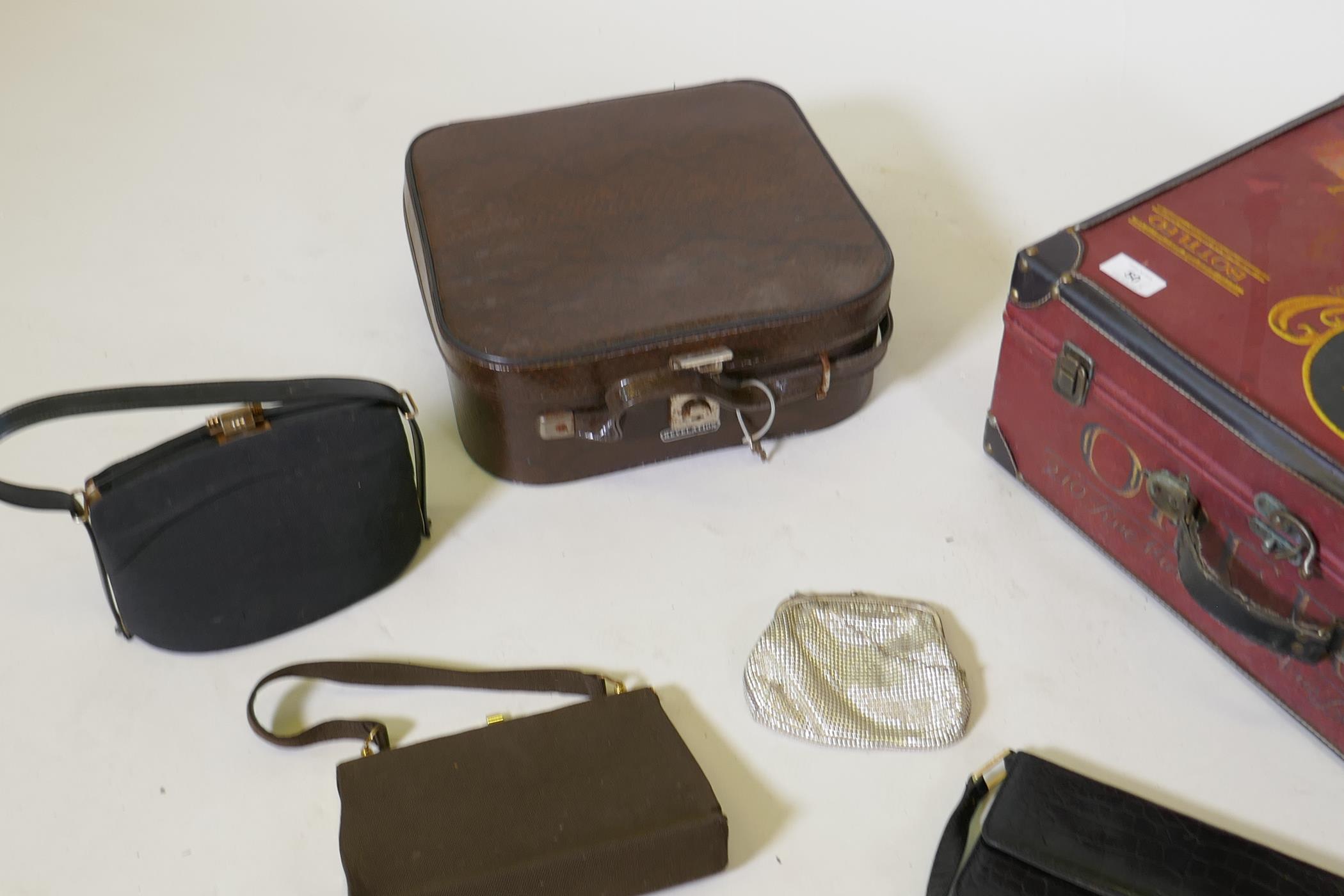A vintage Viyella Italian leather handbag, a vanity case, purse and other bags, decorated case 50 - Image 4 of 6