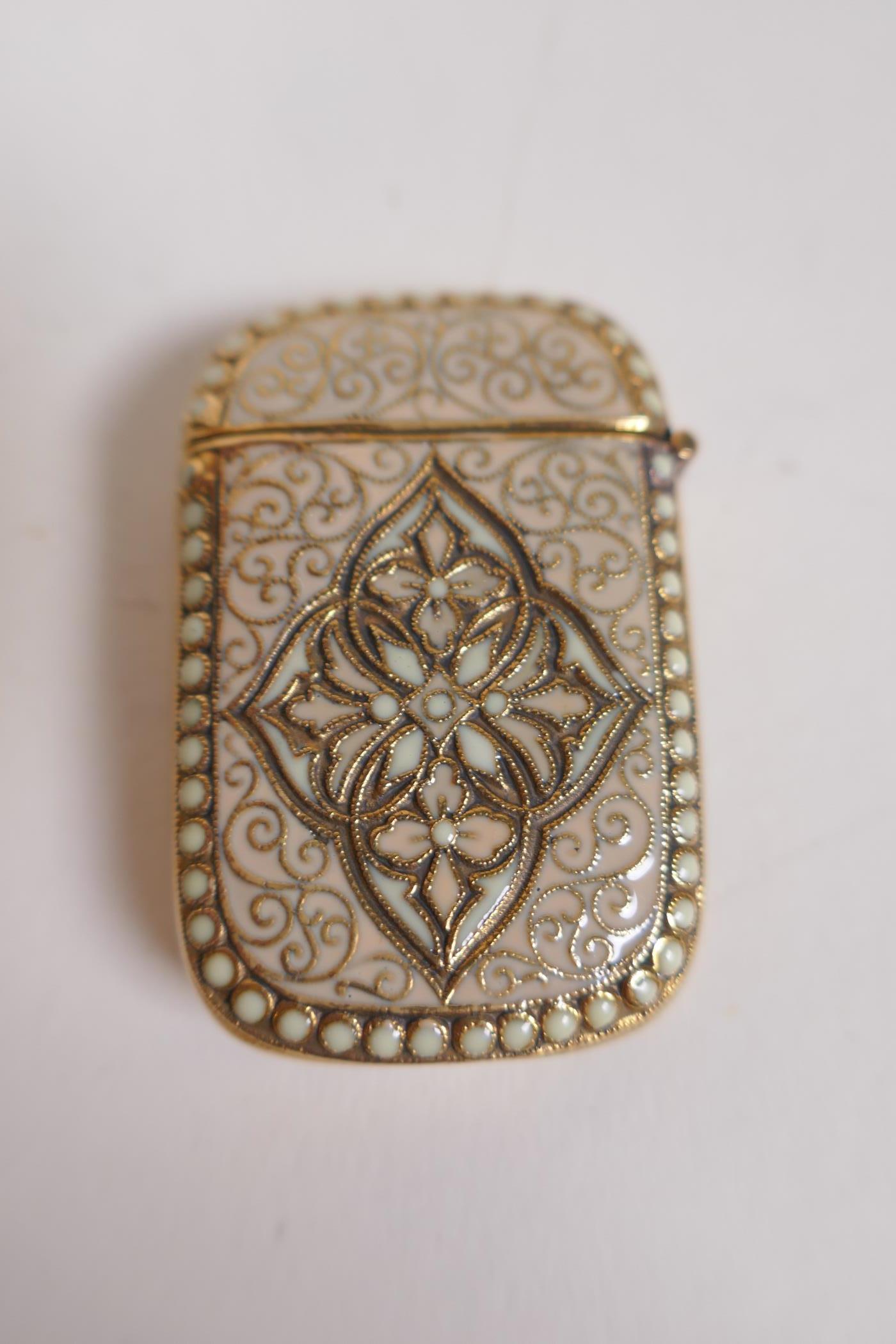 A brass and enamel Anderson style vesta case, 3 x 5cm - Image 2 of 2