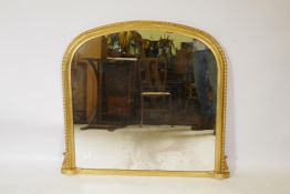 A Victorian style giltwood over mantel mirror with antiqued glass, 100 x 90cms