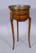 A C19th mahogany and rosewood inlaid side table, with pierced brass gallery top and two drawers,