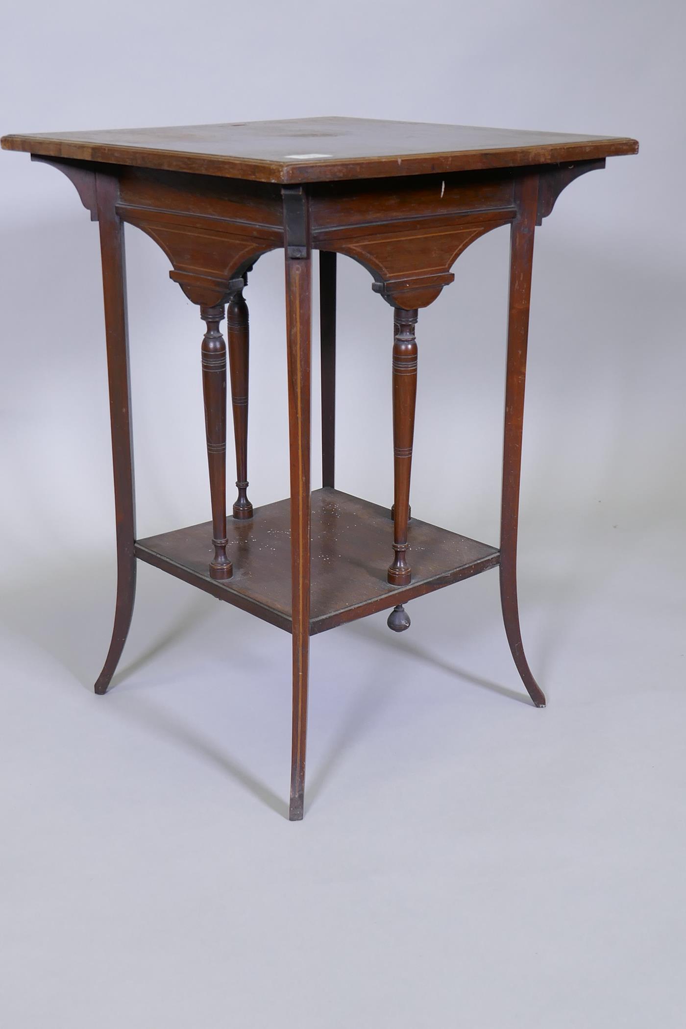 Victorian two tier rosewood occasional table, with boxwood lining, raised on sabre supports, one - Image 3 of 4