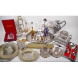 A quantity of silver plate, silver, pewter and glassware including a pair of small brushes with