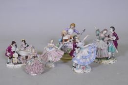 A collection of Continental Naples and Dresden porcelain figures, 16cm high