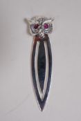 A sterling silver book mark with an owl finial, 5cm long