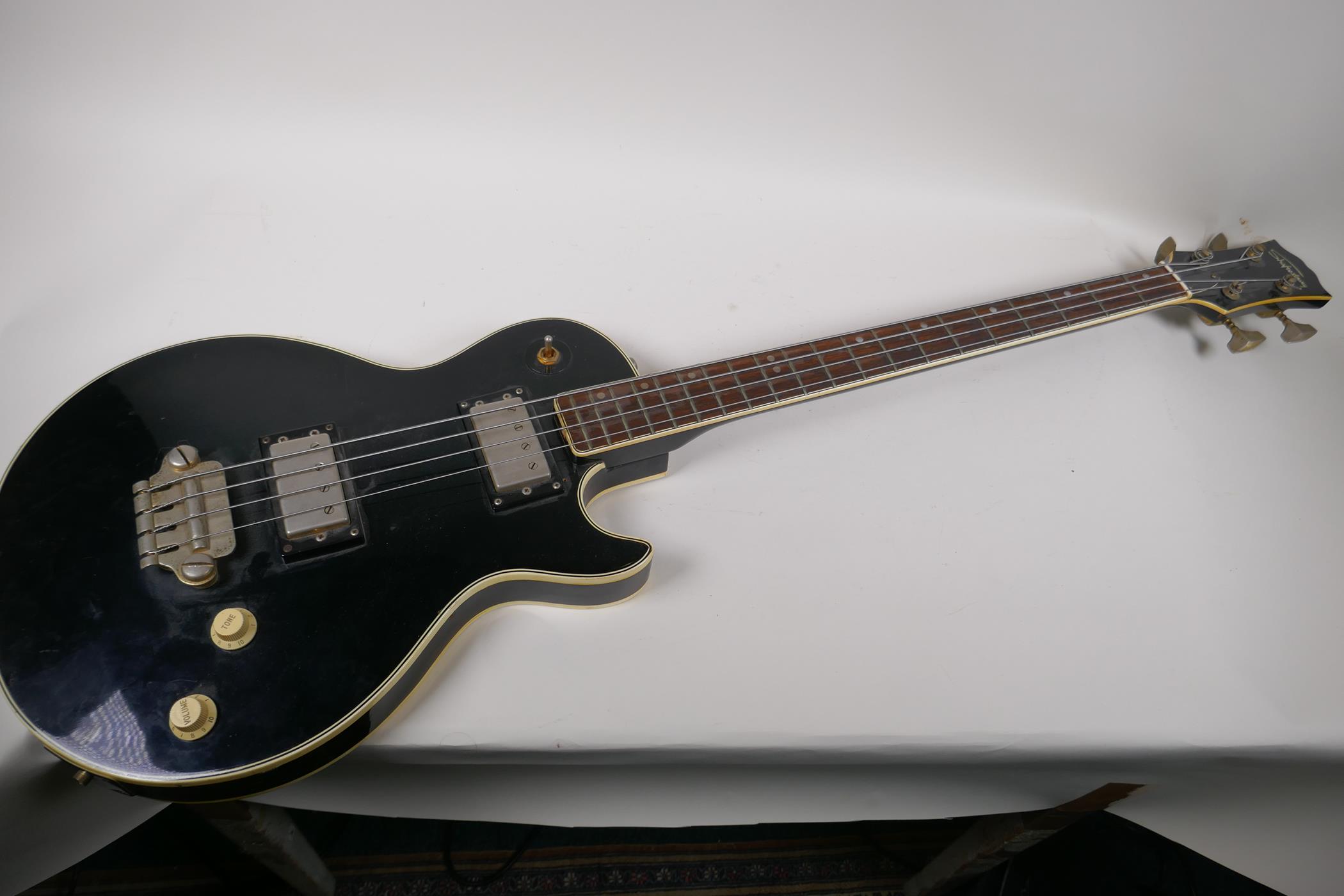 A vintage Japanese built Shaftesbury bass guitar with Les Paul shaped body, 110cm long - Image 2 of 5