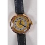 A lady's 9ct gold cased wrist watch from James Walker, London, on leather strap