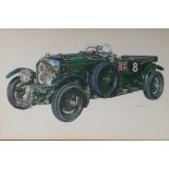 Fred Clarke, (19)77, a 1930s Bentley Blower, watercolour, 48 x 30cms