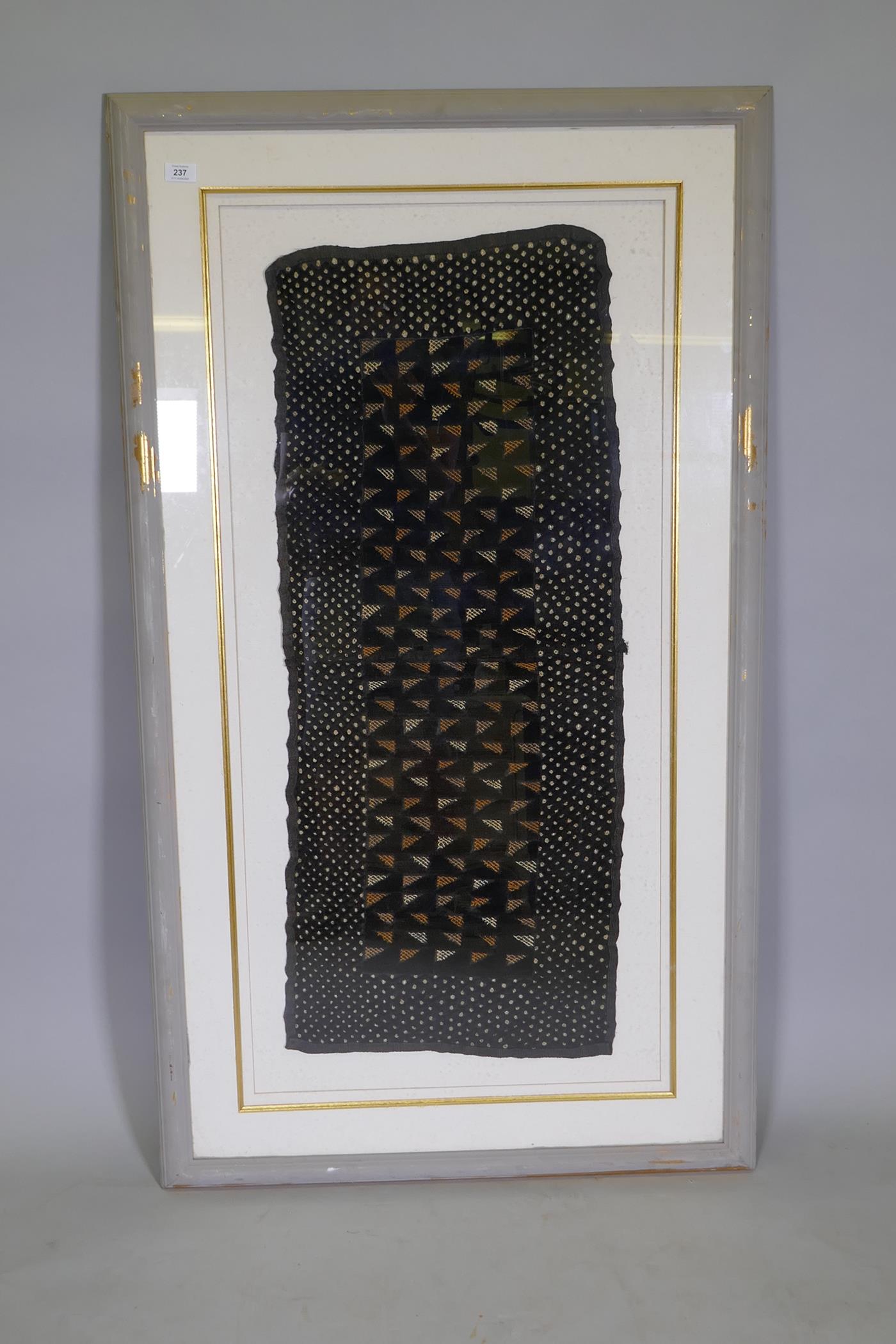 An African Congolese embroidered Kuba textile, framed, 41 x 110cms - Image 2 of 3