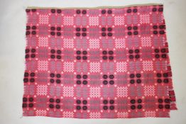 A vintage Welsh red ground wool blanket with Caernarfon portcullis design, 140 x 215cms