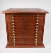 A bespoke walnut twelve drawer pen collector's cabinet, 54 x 38cms, 49cm high