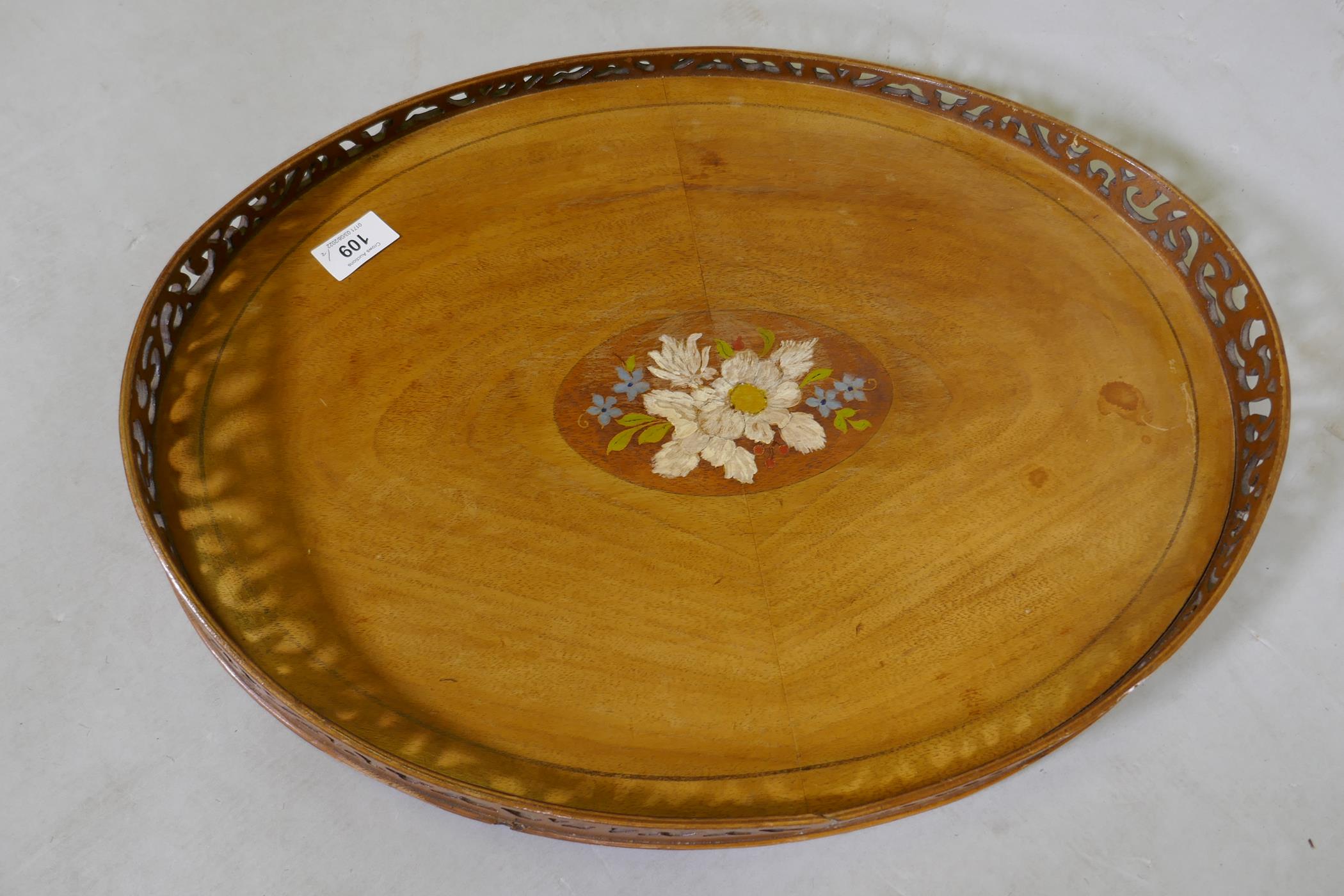 Oak tray with silver plated gallery and central plaque with monogram, c.1900, 57 x 39cms, and a - Image 5 of 6