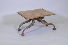 Antique mahogany occasional table, raised on horn supports with ball feet, 59 x 50 x 40cms