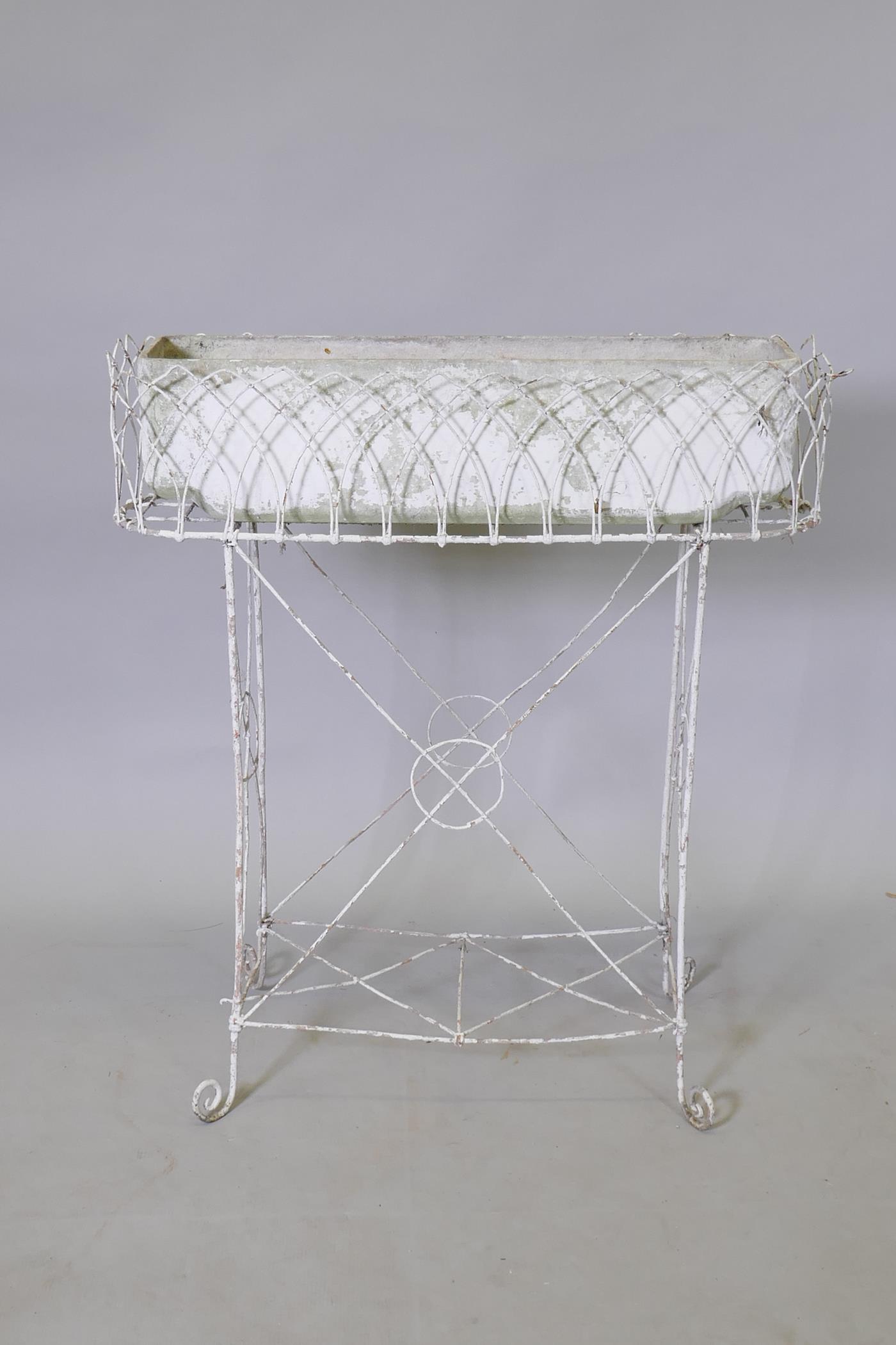 A C19th painted wire garden trough stand, 70 x 77cms