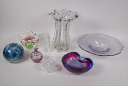 A collection of assorted studio art glass including Murano, Waterford etc