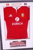 A British and Irish Lions Tour shirt from the 2005 tour signed by many players, framed with a team