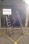 Two vintage decorators ladders of varying sizes, longest 220cm