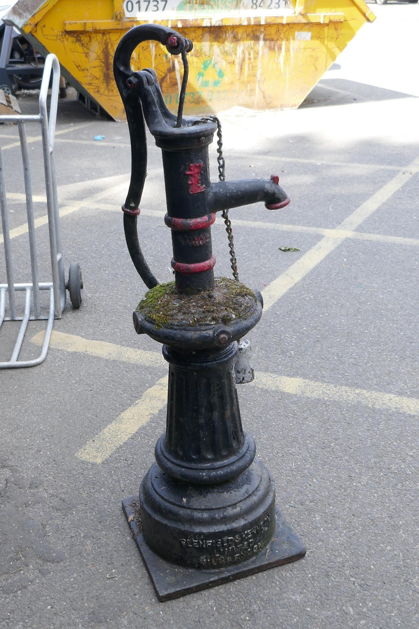A late Victorian cast iron water pump with attached drinking cup, made by Glenfield & Kennedy, - Image 2 of 5