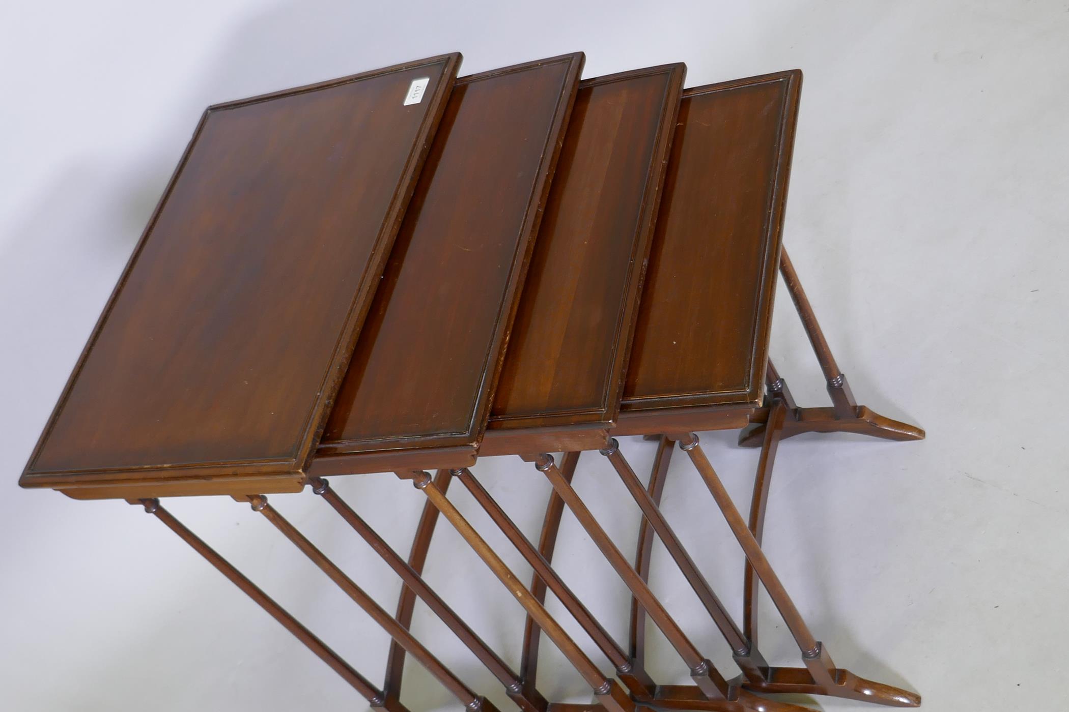 A C19th mahogany quartet of occasional tables on delicate turned supports, largest 71cm high, 56cm - Image 2 of 3