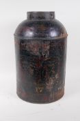 A C19th Chinese enamelled tin tea canister, 42cm high
