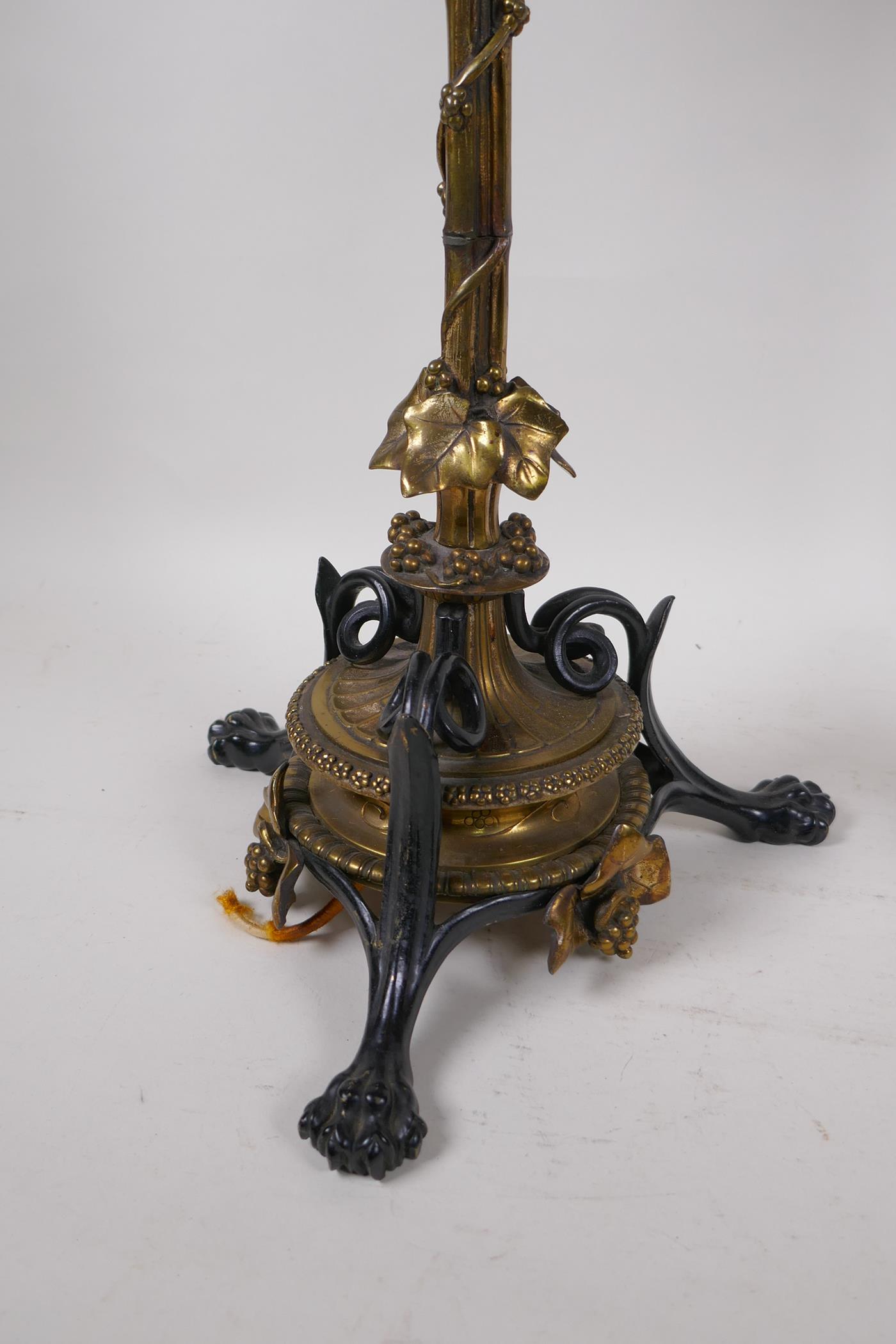 A pair of cold painted brass and three branch table lamps, with silver plated and ormolu detail, - Image 2 of 7