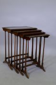 A C19th mahogany quartet of occasional tables on delicate turned supports, largest 71cm high, 56cm