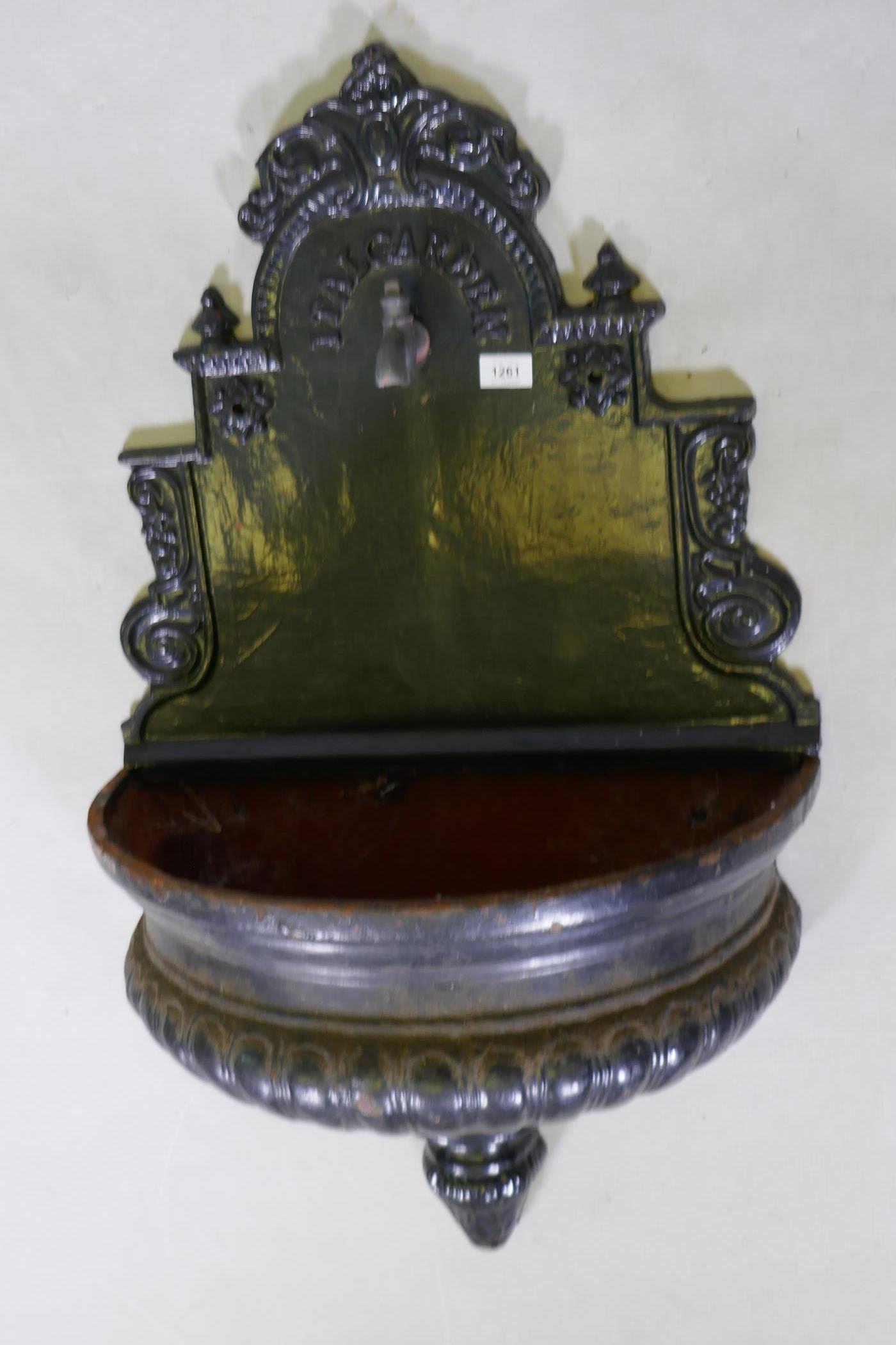 A painted cast iron Ital Garden wall fountain with gadrooned shaped bowl, 58 x 100cms - Image 3 of 3