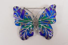 A 925 silver and plique a jour butterfly brooch, 6 x 5cm