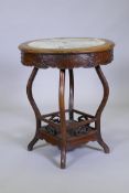 Chinese hardwood occasional table, the panelled frieze carved with grape and vine decoration, the