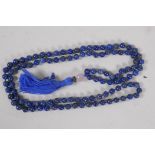 A long string of Lapis Mala beads, 100cm long