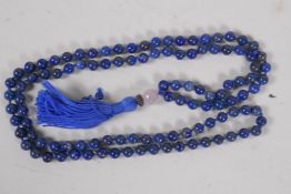 A long string of Lapis Mala beads, 100cm long