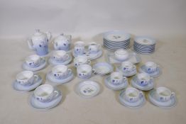 A Danish Bing and Grondahl part tea, coffee and dinner service in the Blue Cornflower pattern,
