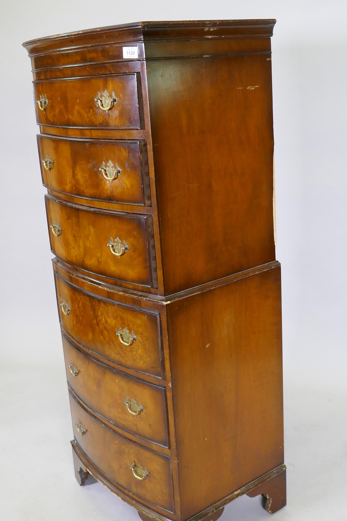 A walnut tallboy chest of six graduated drawers with brass plate handles, raised on bracket - Image 2 of 5