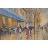 Roland Davies, figures in a Parisian street, signed, also signed and inscribed verso 'The Grand