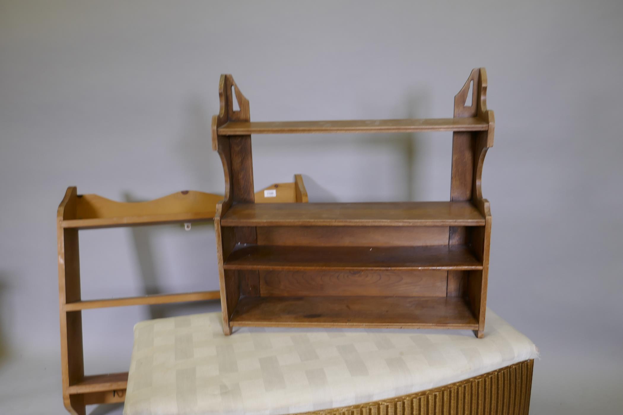 A Lloyd Loom Ottoman with upholstered seat, 90cm wide, and two pine shelf units - Image 3 of 5