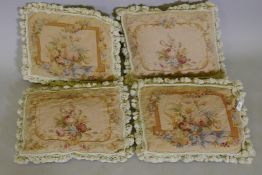 Four vintage Aubusson scatter cushions with tasseled borders, 40 x 35cms