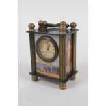 A miniature brass cased carriage clock, 4 x 3cms